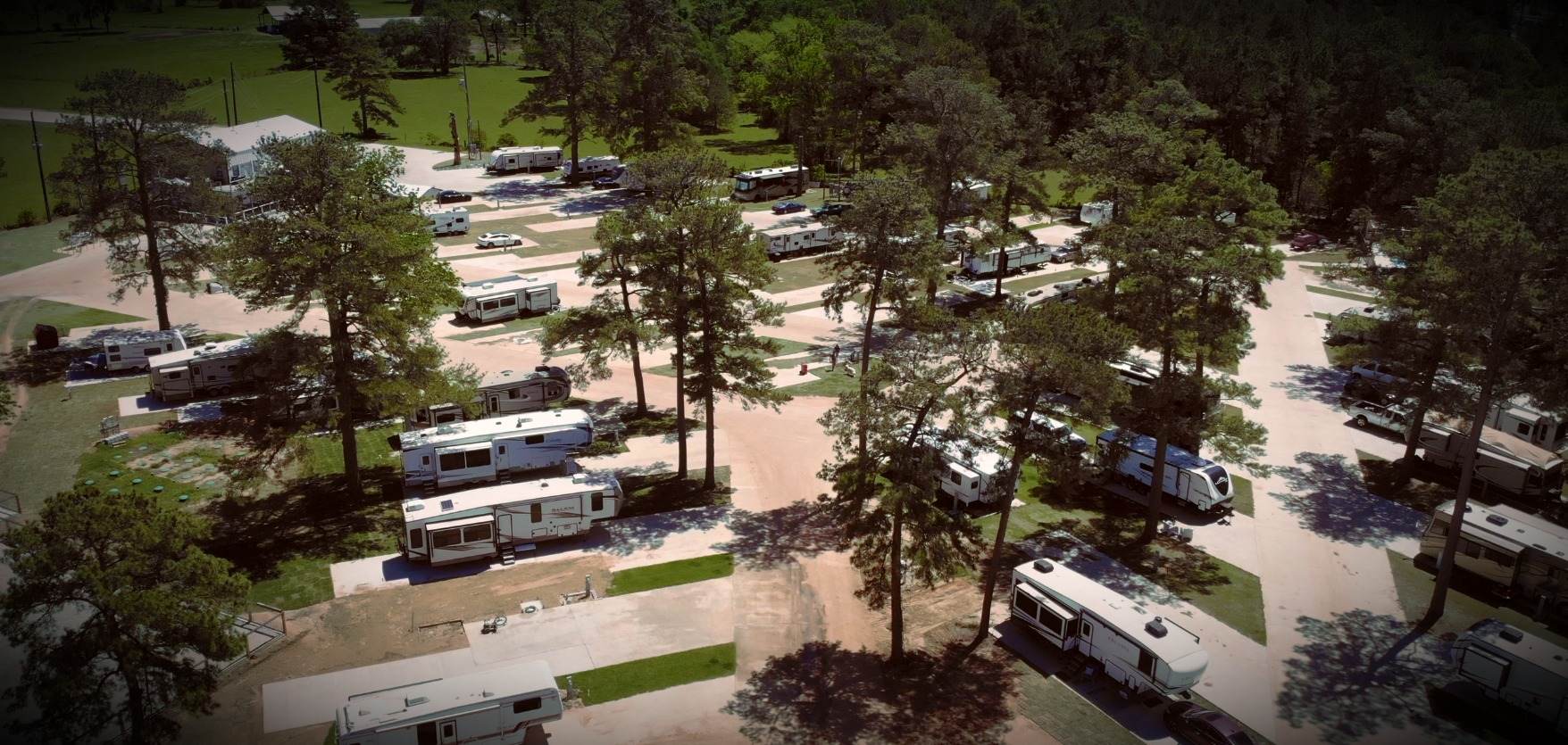 Aerial view of Hidden Lake RV Resort, Pinehurst, Texas